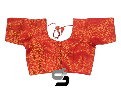 Stunning Red Plus Size Brocade Silk Saree Blouses, Indian Ethnic Wear - D3blouses