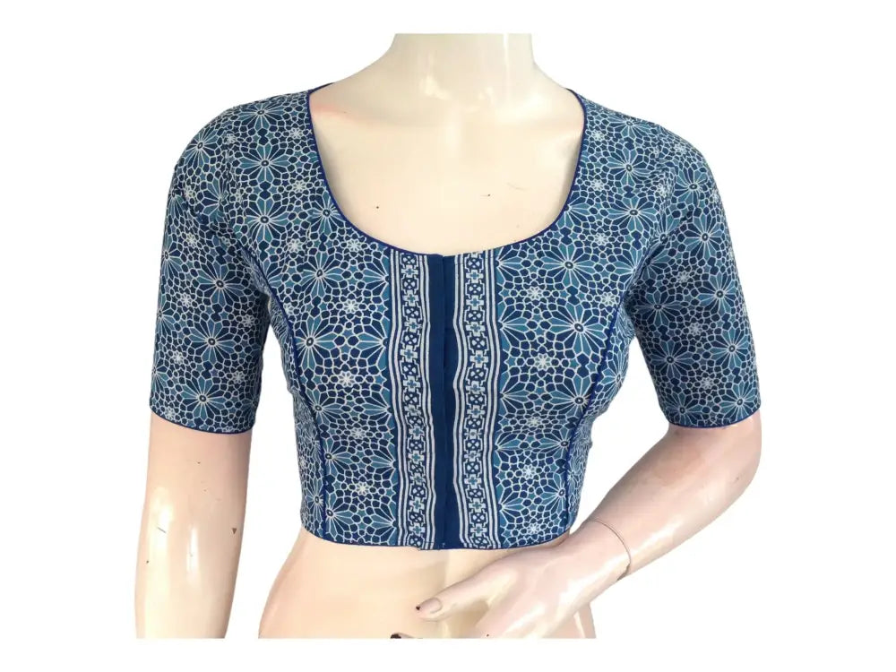 Stylish Blue High Neck Cotton Blouse | Versatile Everyday Fashion - D3blouses