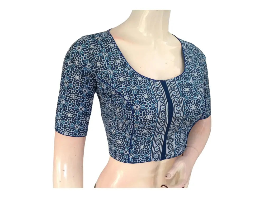 Stylish Blue High Neck Cotton Blouse | Versatile Everyday Fashion - D3blouses