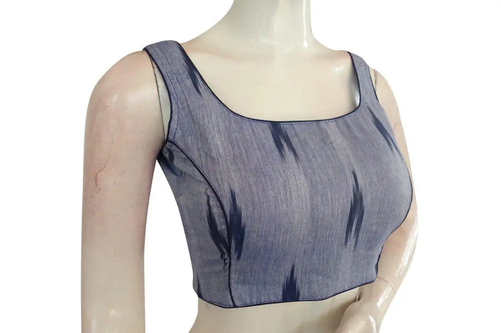Stylish Blue Ikkat Readymade Blouse, Versatile Wardrobe Essential - D3blouses