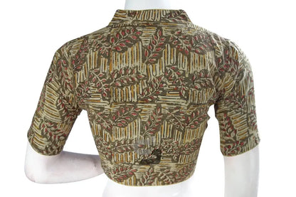 Stylish Dark Olive Green Kalamkari Collar Designer Blouse, Ready-to-Wear - D3blouses