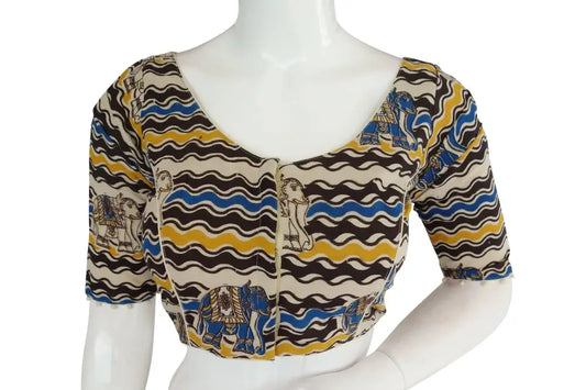 Stylish Indian Cotton Designer Readymade Blouse with Kalamkari 3/4th Sleeves - D3blouses