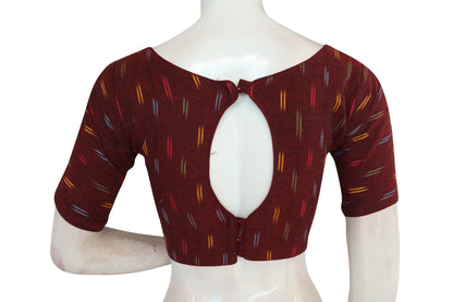Stylish Maroon Ikkat Boat Neck Designer Readymade Saree Blouses - D3blouses