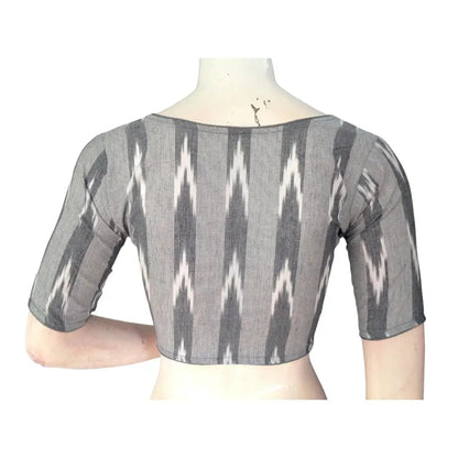 Subtle Chic: Grey Cotton High Neck Blouse - D3blouses