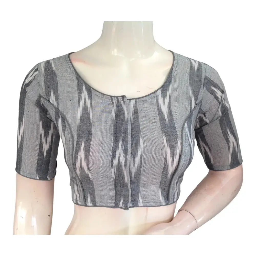 Subtle Chic: Grey Cotton High Neck Blouse - D3blouses