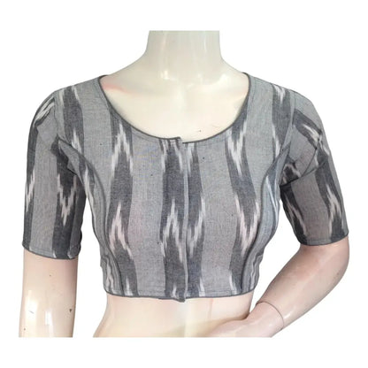 Subtle Chic: Grey Cotton High Neck Blouse - D3blouses