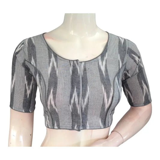 Subtle Chic: Grey Cotton High Neck Blouse - D3blouses