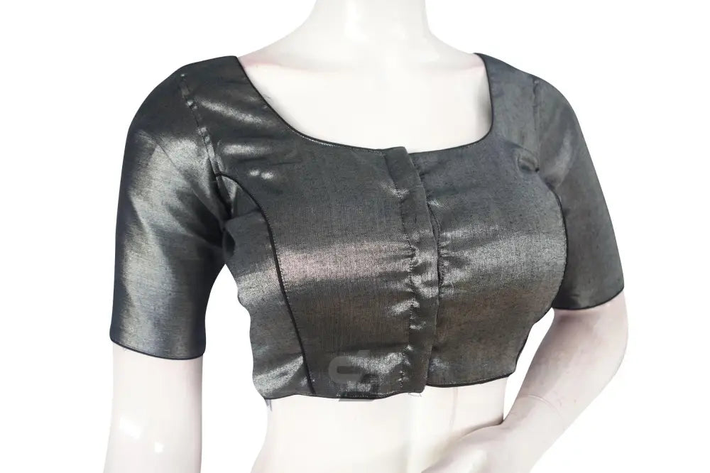 Subtle Elegance, Grey Plain Tissue Blouse Set with Coordinating Mask - D3blouses