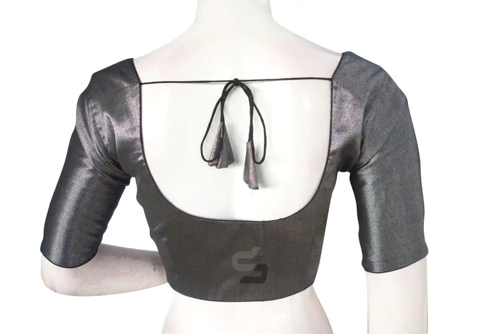 Subtle Elegance, Grey Plain Tissue Blouse Set with Coordinating Mask - D3blouses