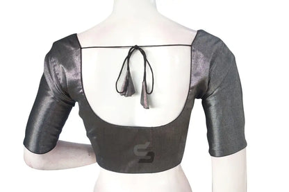 Subtle Elegance, Grey Plain Tissue Blouse Set with Coordinating Mask - D3blouses