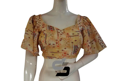 Sunlit Glow, Pastel Yellow Designer Organza Ruffle Sleeve Saree Blouse - D3blouses