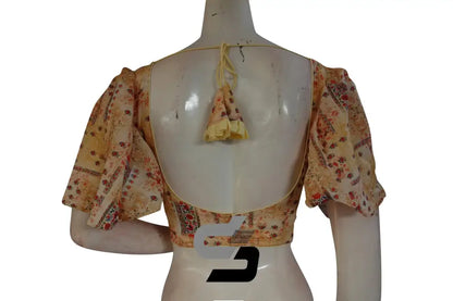 Sunlit Glow, Pastel Yellow Designer Organza Ruffle Sleeve Saree Blouse - D3blouses