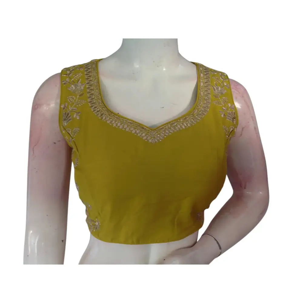 Sunny Side Up: Dark Lemon Yellow Trendy Embroidered Readymade Saree Blouses - D3blouses