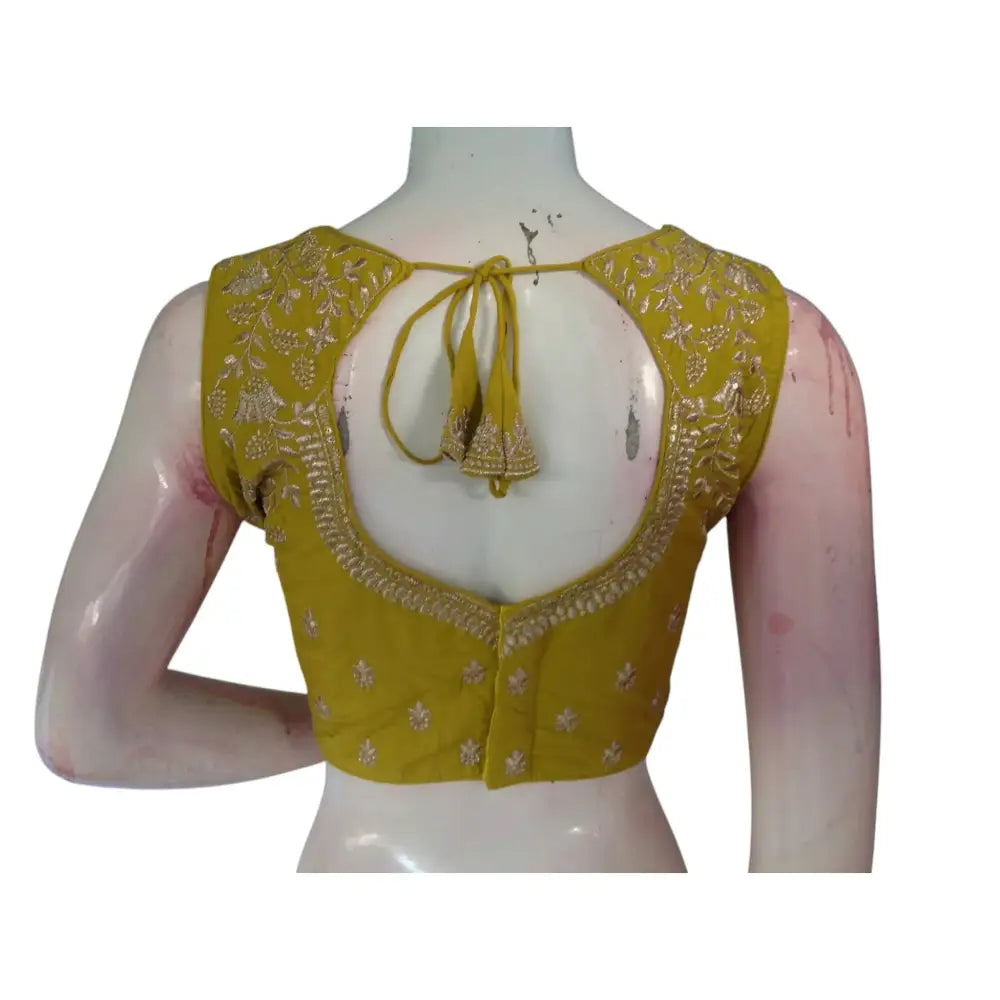 Sunny Side Up: Dark Lemon Yellow Trendy Embroidered Readymade Saree Blouses - D3blouses