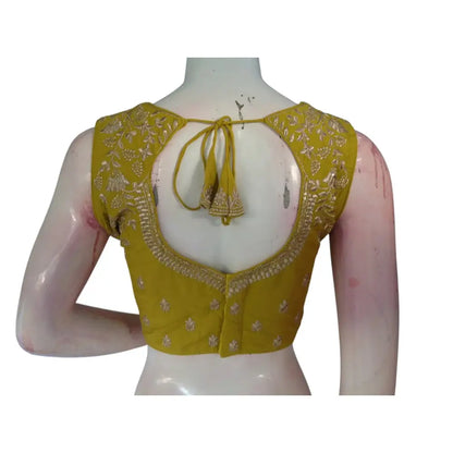 Sunny Side Up: Dark Lemon Yellow Trendy Embroidered Readymade Saree Blouses - D3blouses