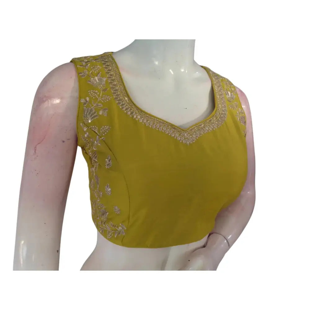 Sunny Side Up: Dark Lemon Yellow Trendy Embroidered Readymade Saree Blouses - D3blouses