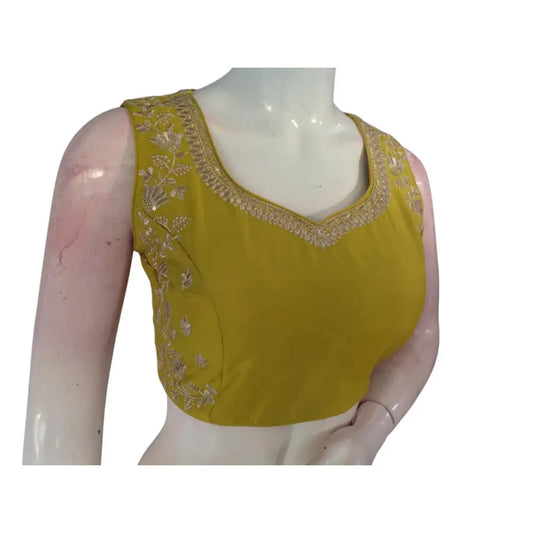 Sunny Side Up: Dark Lemon Yellow Trendy Embroidered Readymade Saree Blouses - D3blouses