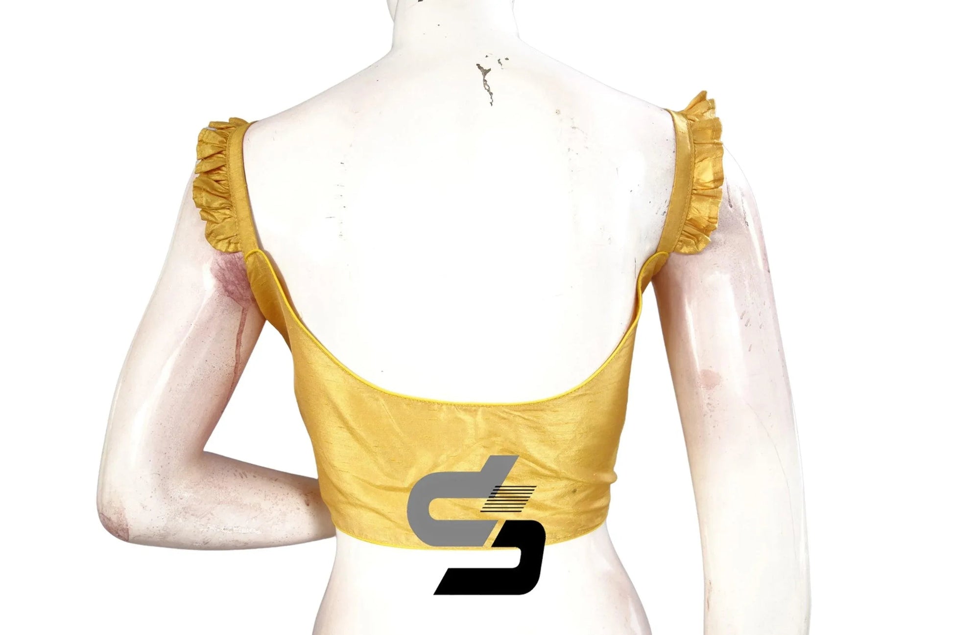 Sunny Splendor, Yellow Plain Silk Spaghetti Frill Sleeves Readymade Saree Blouse - D3blouses