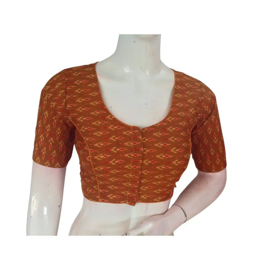 Sunny Vibes: Mustard Color Cotton Printed Readymade Saree Blouse - D3blouses