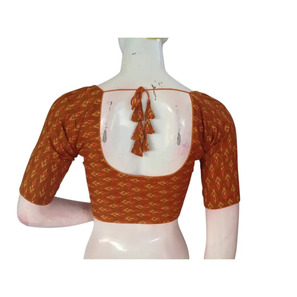 Sunny Vibes: Mustard Color Cotton Printed Readymade Saree Blouse - D3blouses