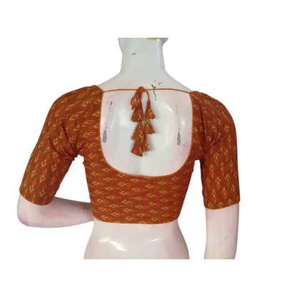 Sunny Vibes: Mustard Color Cotton Printed Readymade Saree Blouse - D3blouses