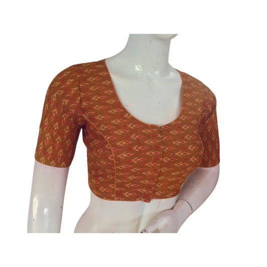 Sunny Vibes: Mustard Color Cotton Printed Readymade Saree Blouse - D3blouses