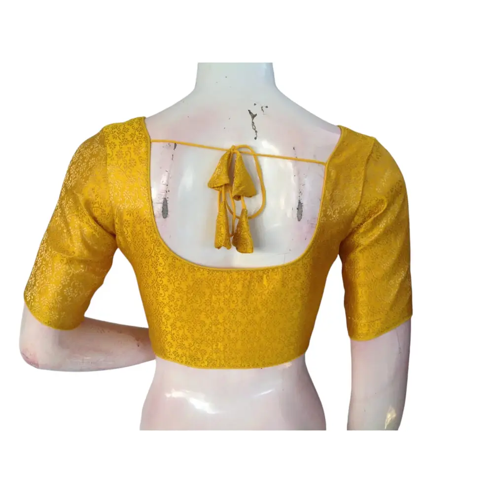 Sunny Yellow: Trendy Brocade Silk Readymade Saree Blouse - D3blouses
