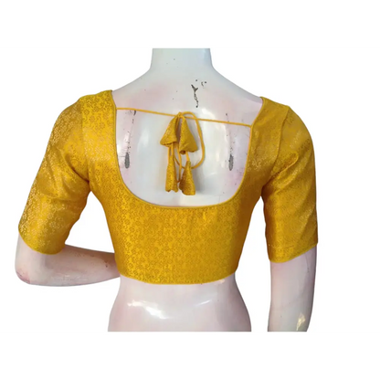 Sunny Yellow: Trendy Brocade Silk Readymade Saree Blouse - D3blouses