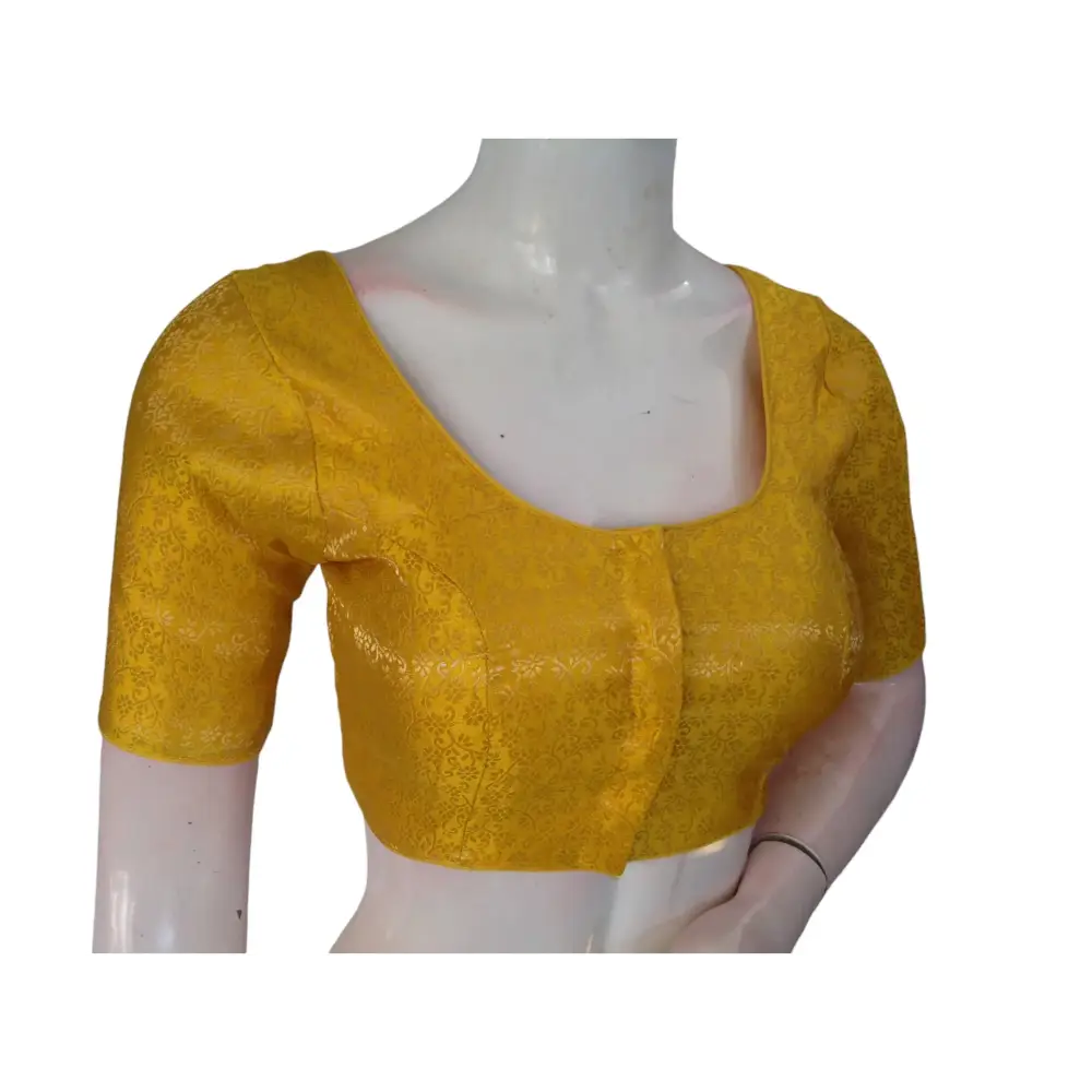 Sunny Yellow: Trendy Brocade Silk Readymade Saree Blouse - D3blouses