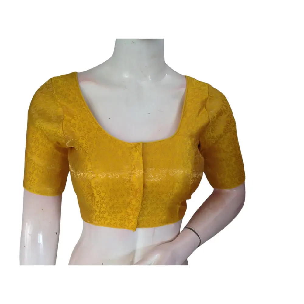 Sunny Yellow: Trendy Brocade Silk Readymade Saree Blouse - D3blouses