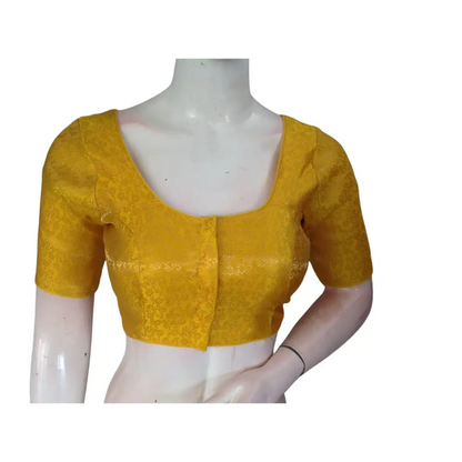 Sunny Yellow: Trendy Brocade Silk Readymade Saree Blouse - D3blouses