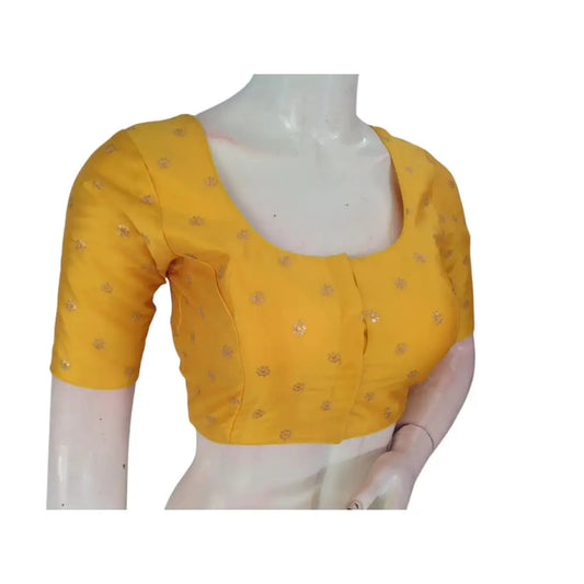 Sunshine in a Blouse: Vibrant Yellow Semi-Silk with Intricate Embroidery - D3blouses
