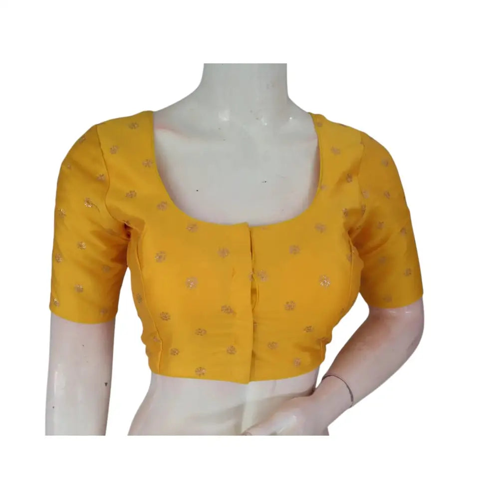 Sunshine in a Blouse: Vibrant Yellow Semi-Silk with Intricate Embroidery - D3blouses
