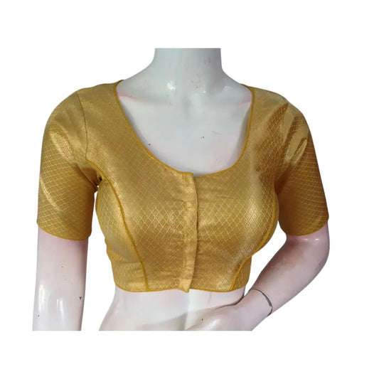 Sunshine Yellow Color Brocade Silk Readymade Saree Blouse - D3blouses