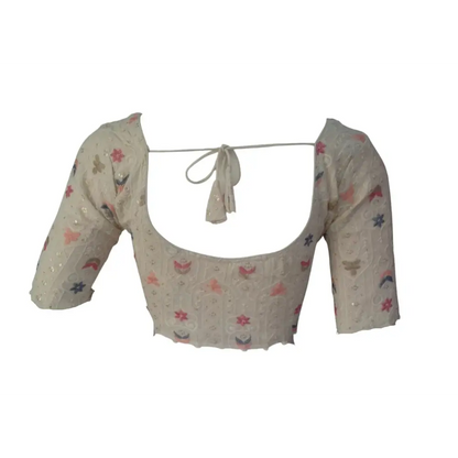 Sustainable Style: Hand-Embroidered Khadi Cotton Readymade Blouse - D3blouses