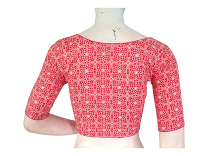 Sweet Summer Style: Peach Pink High-Neck Cotton Blouse - D3blouses