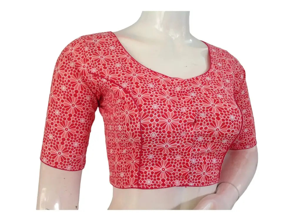 Sweet Summer Style: Peach Pink High-Neck Cotton Blouse - D3blouses