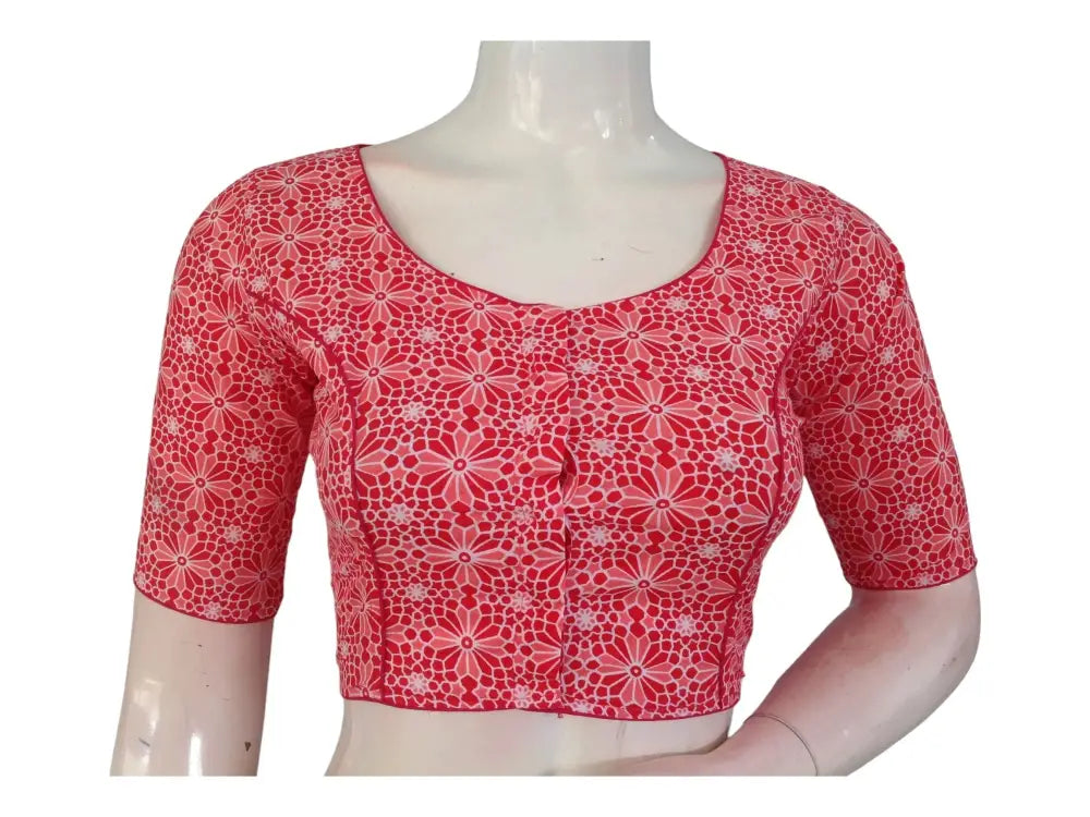 Sweet Summer Style: Peach Pink High-Neck Cotton Blouse - D3blouses