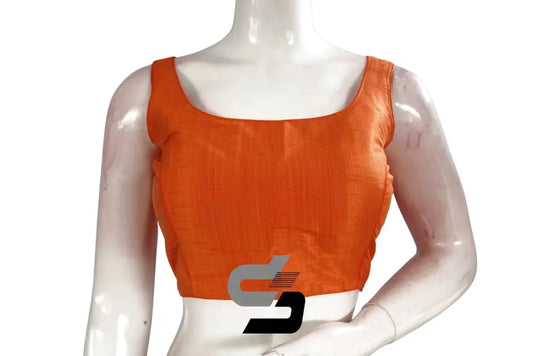 Tangerine Elegance, Plain Semi Silk Designer Readymade Saree Blouse - D3blouses
