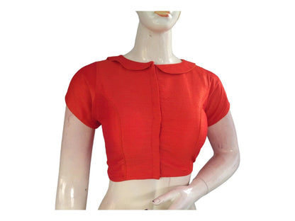 Tangerine Twist, Peter Pan Blouse in Luxe Semi-Silk (Indian Saree Blouse) - D3blouses