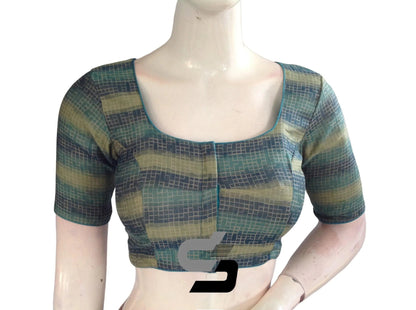 Teal Blue Color Multi silk Readymade Blouse, Indian Saree Blouse - D3blouses