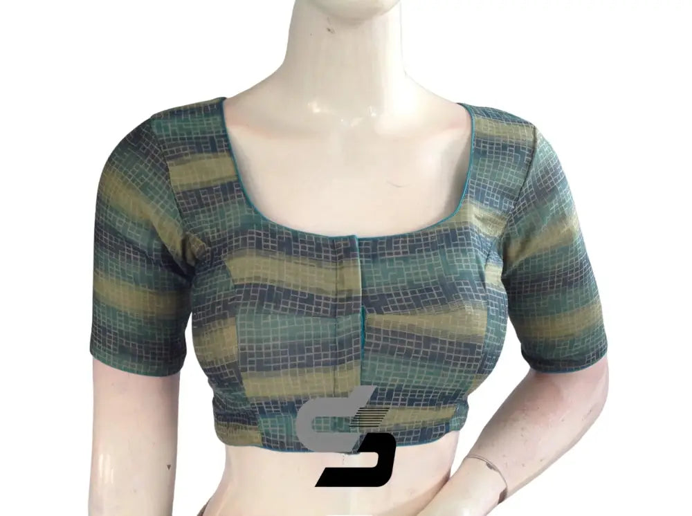 Teal Blue Color Multi silk Readymade Blouse, Indian Saree Blouse - D3blouses