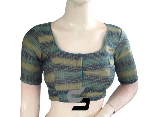 Teal Blue Color Multi silk Readymade Blouse, Indian Saree Blouse - D3blouses