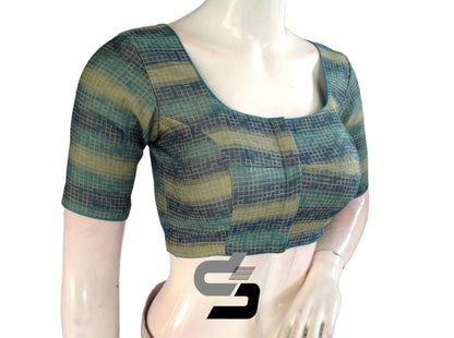 Teal Blue Color Multi silk Readymade Blouse, Indian Saree Blouse - D3blouses