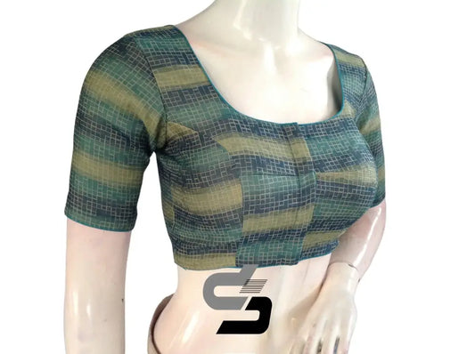 Teal Blue Color Multi silk Readymade Blouse, Indian Saree Blouse - D3blouses