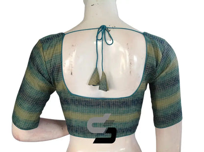 Teal Blue Color Multi silk Readymade Blouse, Indian Saree Blouse - D3blouses