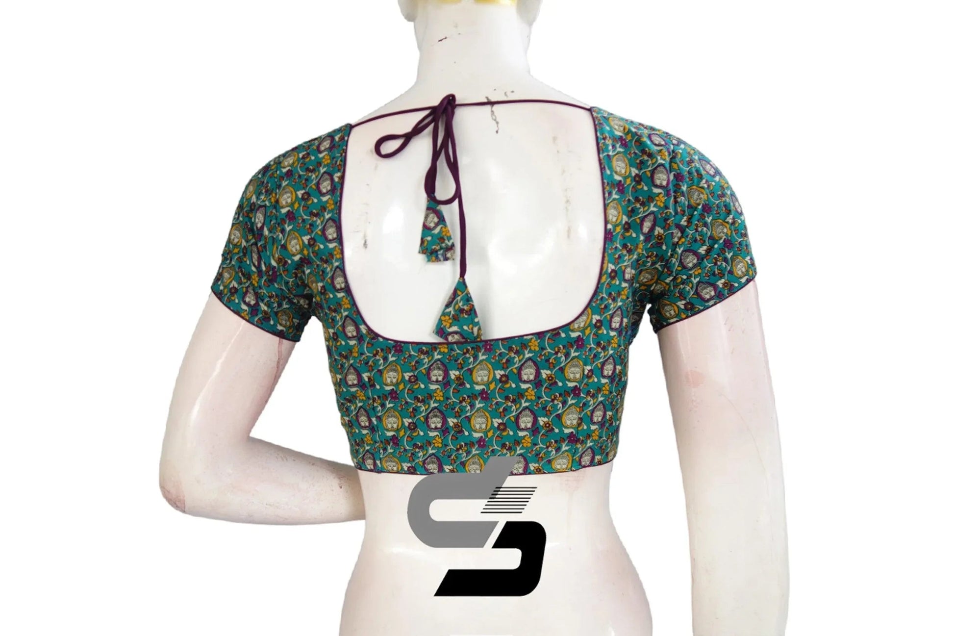 Teal Blue Color Patola Print Cotton Readymade Saree Blouse - D3blouses