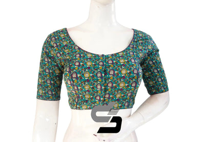 Teal Blue Color Patola Print Cotton Readymade Saree Blouse - D3blouses