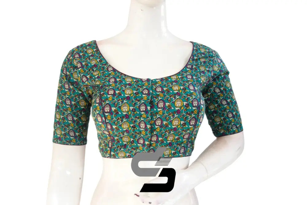 Teal Blue Color Patola Print Cotton Readymade Saree Blouse - D3blouses