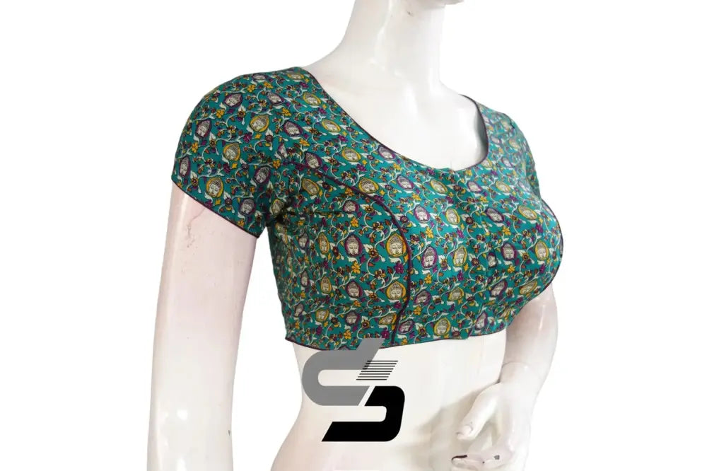 Teal Blue Color Patola Print Cotton Readymade Saree Blouse - D3blouses